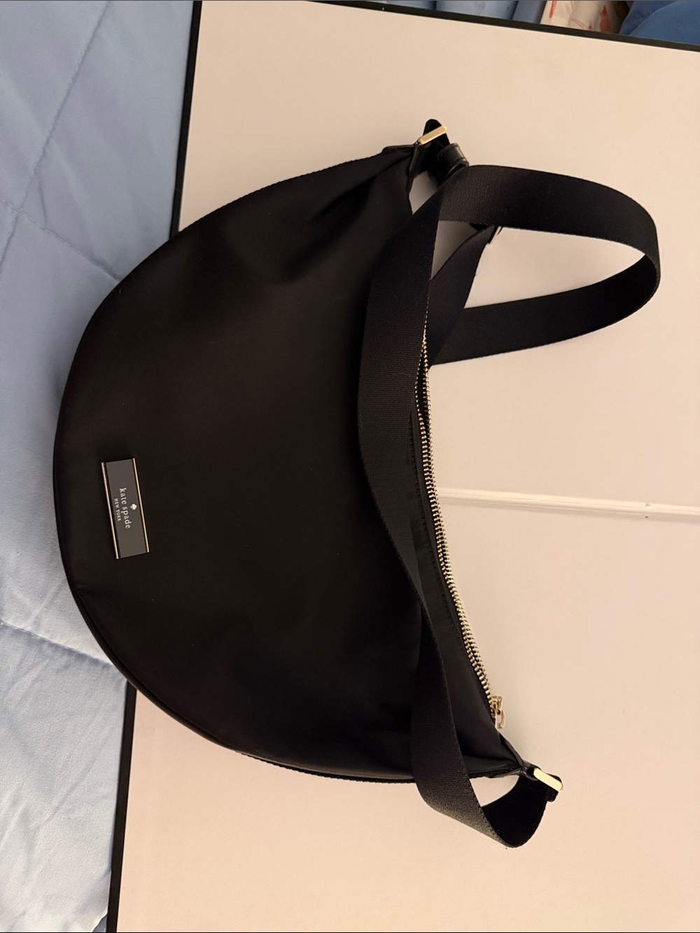 kate spade Black Crescent Shoulder Bag with Gold Hardware